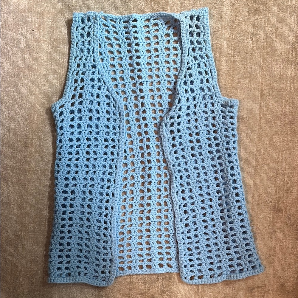 Blue Crochet Open Vest